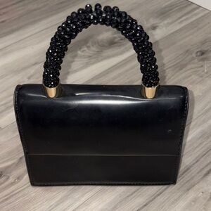 Sleek Black Mini Bag with Beaded Handle